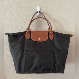 Longchamp Black Tote with Brown Accents